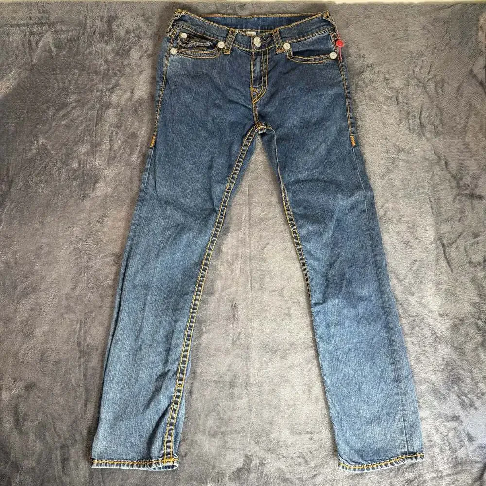 True Religion Mens Ricky Relaxed Straight Leg Super T 32x32 Blue Missing Button